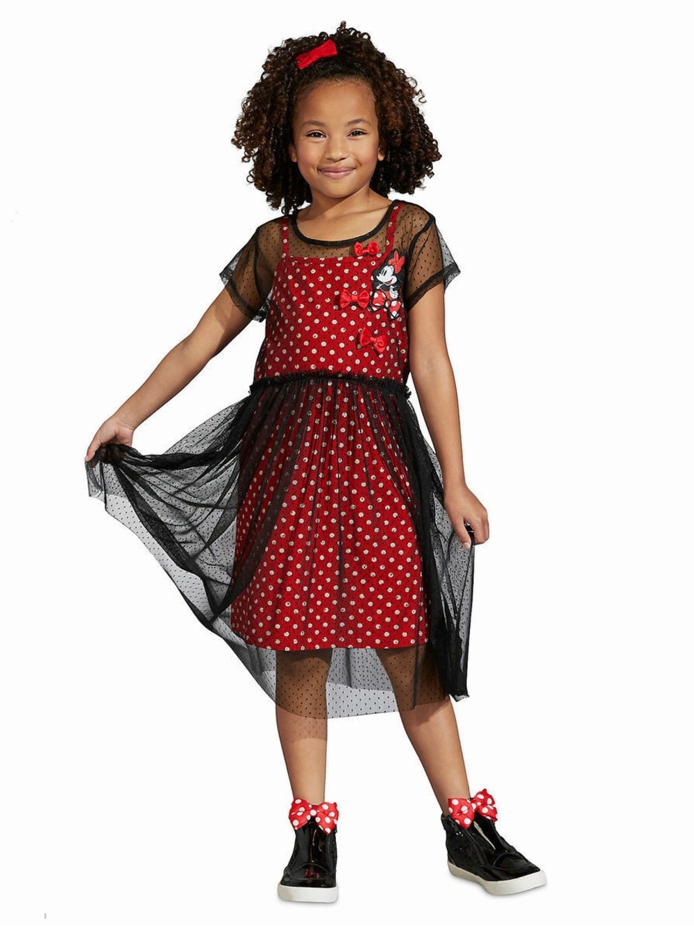 Disney Minnie Mouse Black Mesh Overlay Dress Girls Size 7/8 NWT